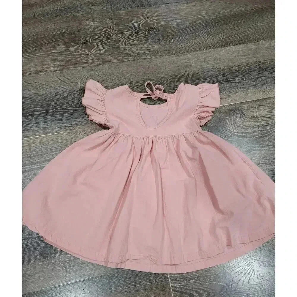 Toddler Girl Pink Flutter‎ Sleeve Dress size 3t #r